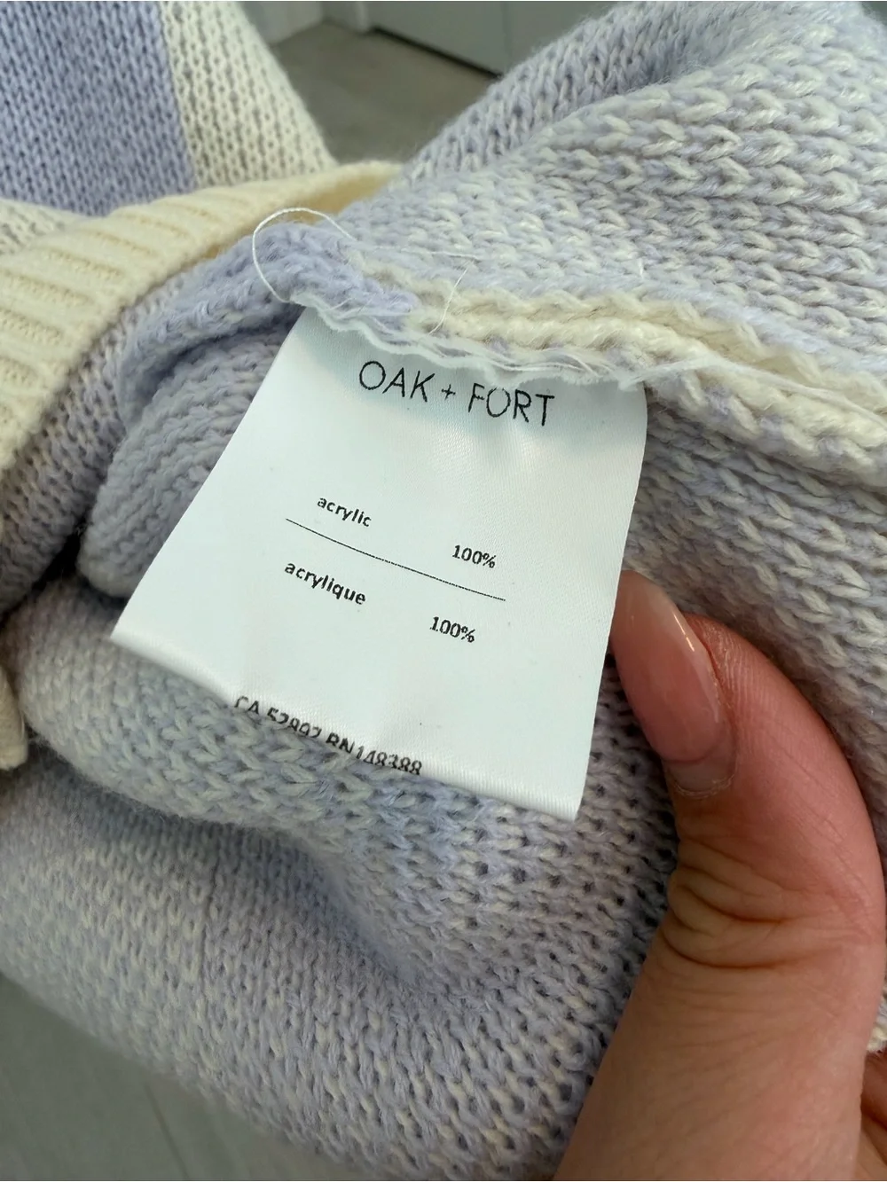 Oak & Fort Checkered Cardigan Sweater in Lavender and Cream - Picture 4 of 5